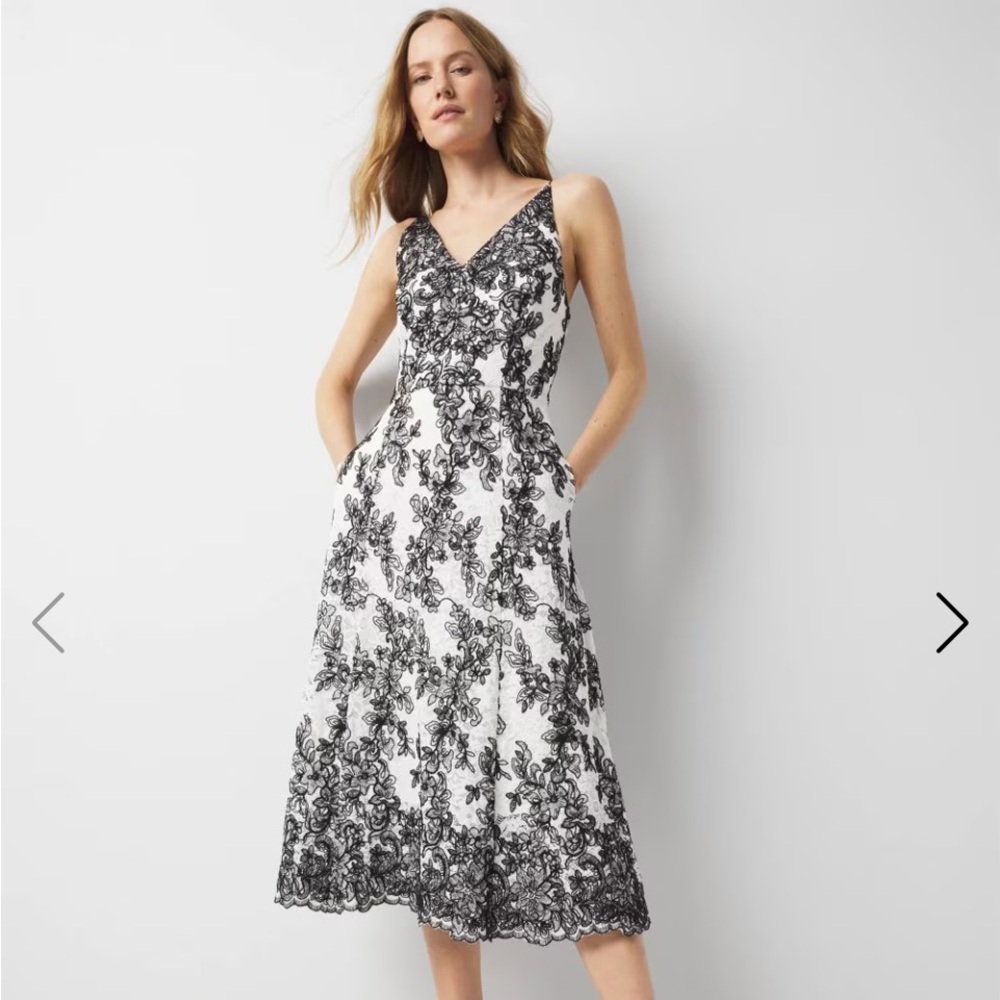White House Black Market Lace Overlay Midi Dress